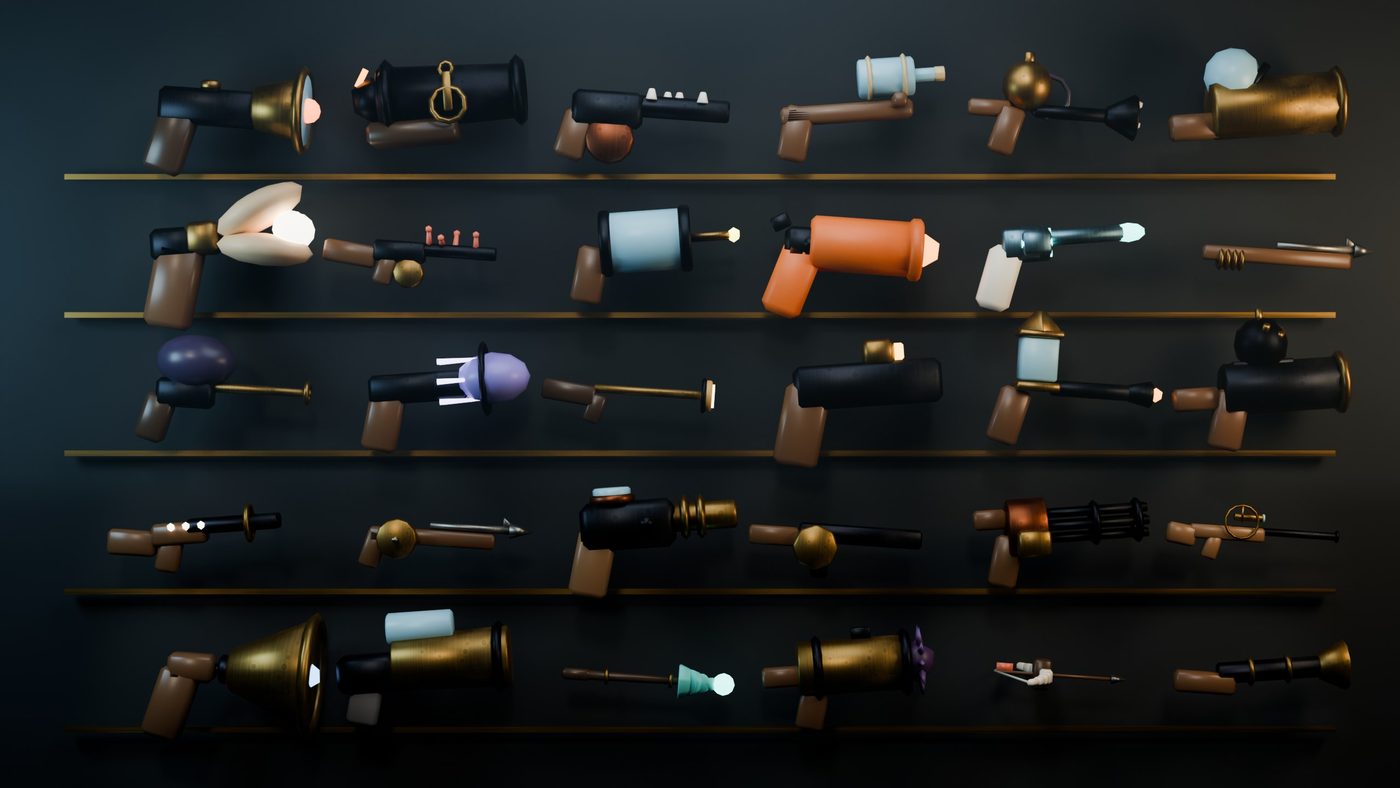 Blender render of the game's own models: the guns.