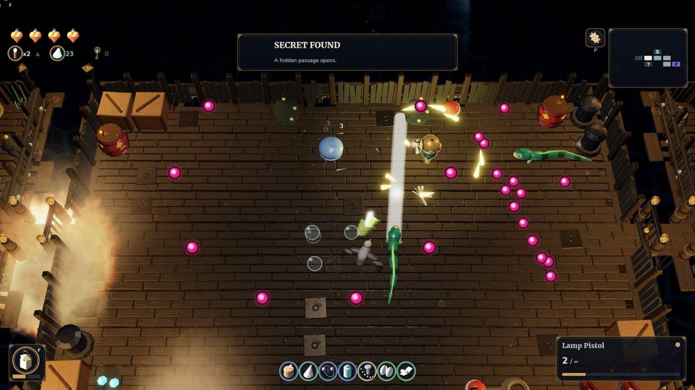 In-game capture: a fight in progress, with the diver's beam.